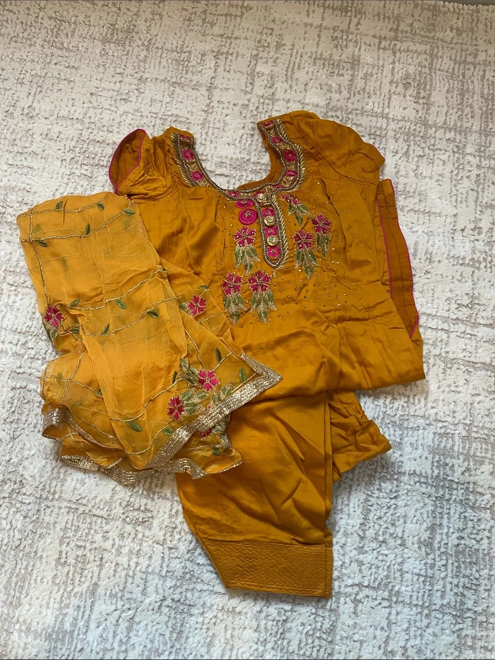 Mustard Embroidered  Women's Cotton Salwar suit with Duptta